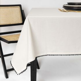 Thyme & Table 102" Tablecloth, Ivory Pom