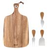 Hecef Upgrade Larger Cheese Board Set of 4, Acacia Wood Charcuterie Serving Plate with Knife Set