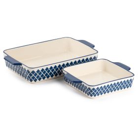 Thyme & Table Stoneware Square & Rectangular Baker, Blue Pattern, 2-Piece Set