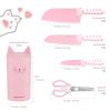 Hecef Cute Kitchen Knife Set with Block Scissors, 5-Piece Pink Cat Claw Sharp Chopping Chef Knives