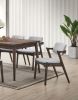 Modern 7pc Dining Set Ash Walnut Finish Dining Table 6x Side Chairs Foam Cushion Fabric upholstery Unique Back Design