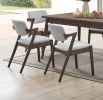 Modern 7pc Dining Set Ash Walnut Finish Dining Table 6x Side Chairs Foam Cushion Fabric upholstery Unique Back Design