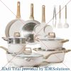 21 Piece Non Stick Cookware Set, Sturdy Die Cast Aluminum Body, Easy To Clean White Granite Texture, Cookware Set