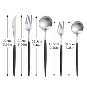 5pcs White Gold Cutlery Set Dinner Fork Spoon Table Knife Dessert Steel Fork Forks Knives Spoons Tableware Set Drop Shipping (Color: BLACK SILVER)