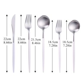 5pcs White Gold Cutlery Set Dinner Fork Spoon Table Knife Dessert Steel Fork Forks Knives Spoons Tableware Set Drop Shipping (Color: WHITE SILVER)