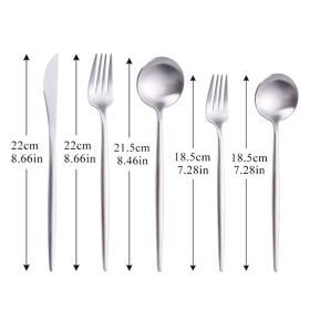 5pcs White Gold Cutlery Set Dinner Fork Spoon Table Knife Dessert Steel Fork Forks Knives Spoons Tableware Set Drop Shipping (Color: SILVER)