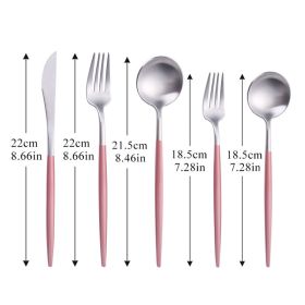 5pcs White Gold Cutlery Set Dinner Fork Spoon Table Knife Dessert Steel Fork Forks Knives Spoons Tableware Set Drop Shipping (Color: PINK SILVER)