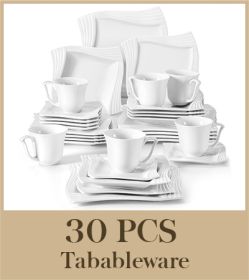 MALACASA Amparo 30/60 Piece White Porcelain Dinnerware Set Cups Saucers Dessert Soup Dinner Plates Service for 6/12 Persone (Color: 30-Piece)