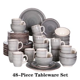 Vancasso Bella-GY 16/32/48-Pieces Porcelain Dinner Set Vintage Ceramic Tableware Set with Dinner Plate,Dessert Plate,Bowl,Mug (Color: 48pcs)