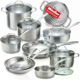 17 Piece Stainless Steel Cookware Set with Ergonomic Handle, suitable for Simmering, Stir Frying, Cooking,and Stewing.Cooking Set (Default: Default)