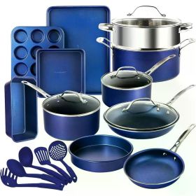 Non Stick Pots for Cooking Set of Kitchen Pots Dishwasher Safe Emerald Green Diamond Coated Nonstick Cookware With Lids Sets Bar (Color: 20 Pc - Blue)