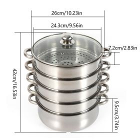 26cm/28cm/30cm 5-Layer Stainless Steel Steamer For Kitchen Cooking (Color: 26cm)