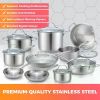 17 Piece Stainless Steel Cookware Set with Ergonomic Handle, suitable for Simmering, Stir Frying, Cooking,and Stewing.Cooking Set