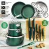 Non Stick Pots for Cooking Set of Kitchen Pots Dishwasher Safe Emerald Green Diamond Coated Nonstick Cookware With Lids Sets Bar